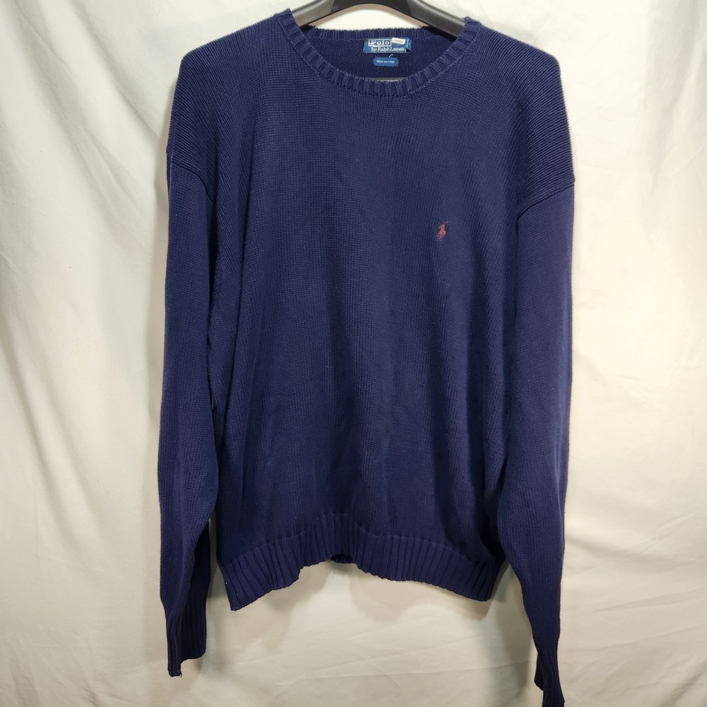 Vintage Polo Ralph Lauren Knit Sweater Mens Size 3XL Navy Blue Red Pony